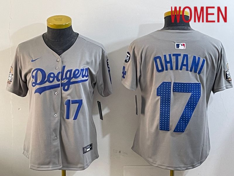 Women Los Angeles Dodgers 17 Ohtani Grey Game 2024 Nike MLB Jersey style 12053